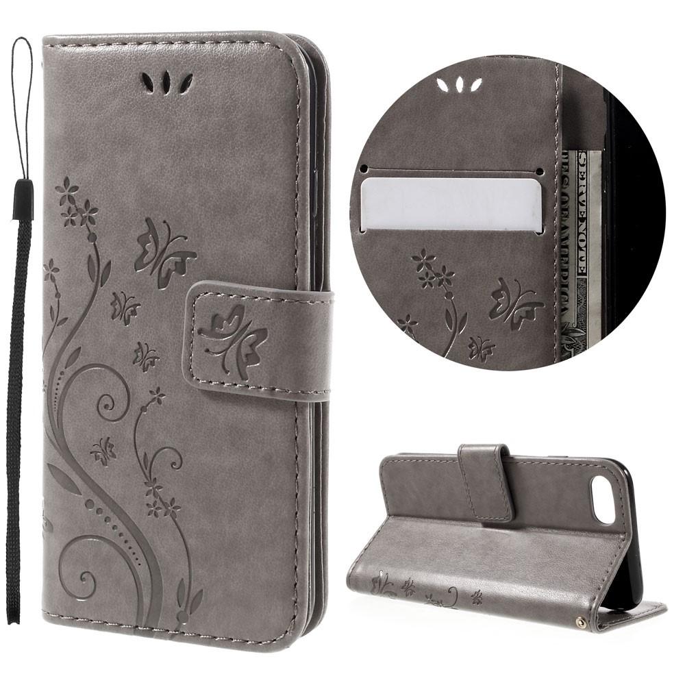 iPhone SE 2020 Leather Cover Imprinted Butterflies Grey