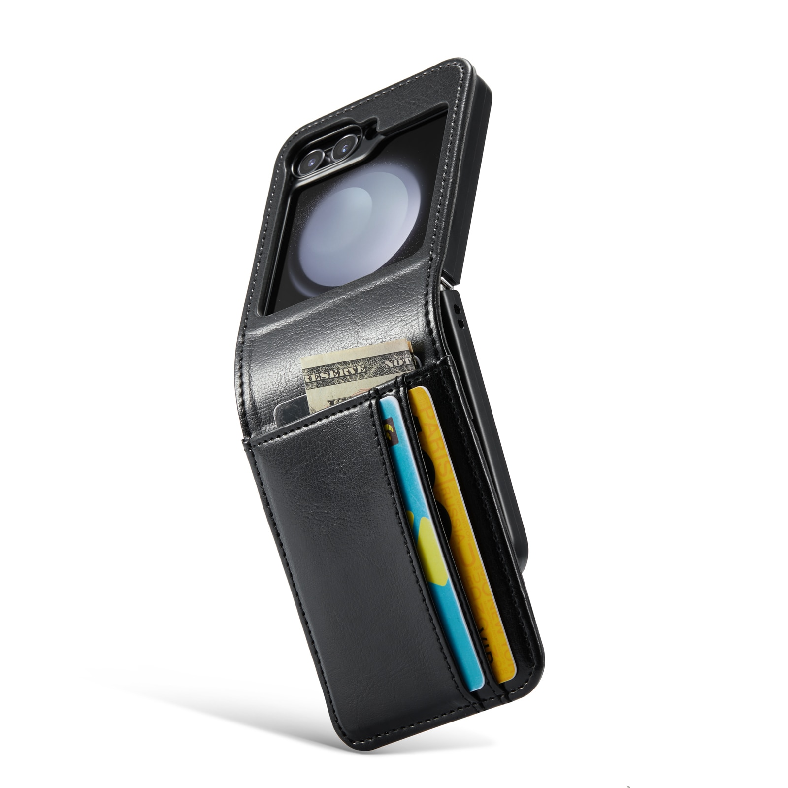 Samsung Galaxy Z Flip 5 Genuine Leather Wallet Case Black