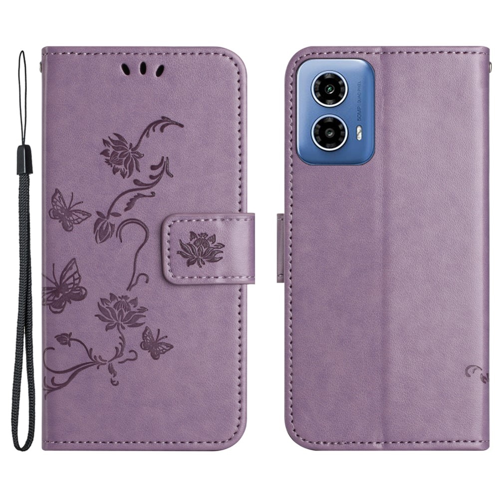 Motorola Moto G04 Leather Cover Imprinted Butterflies Purple