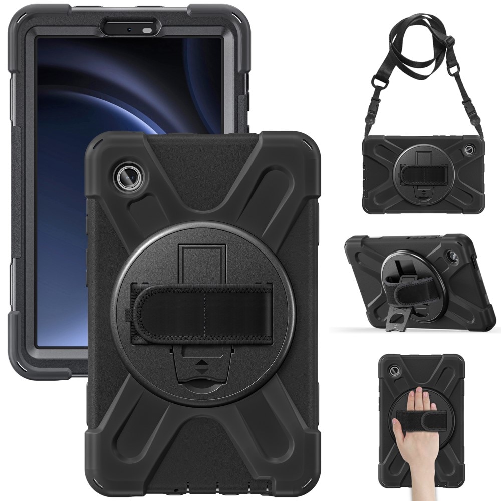 Samsung Galaxy Tab A9 Shockproof Hybrid Case w. Shoulder Strap Black